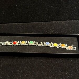 Vibrant Silver Bracelet with Multi-Color Stones